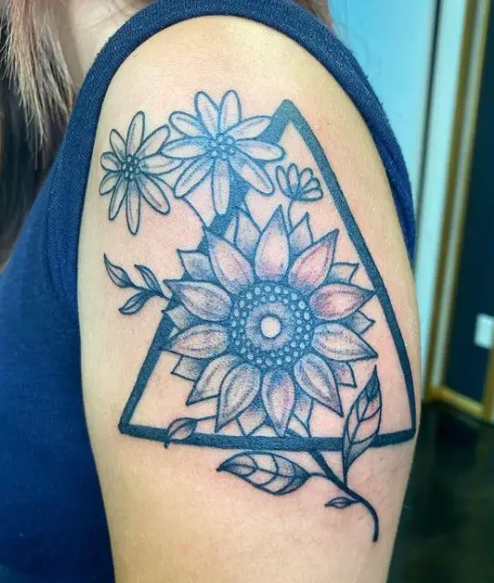 sunflower within a triangle tattoo