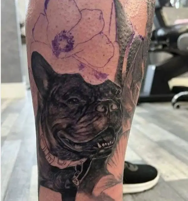 french bulldog and flower tattoo