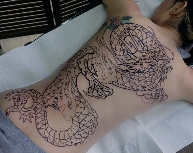 full back dragon tattoo work in progress
