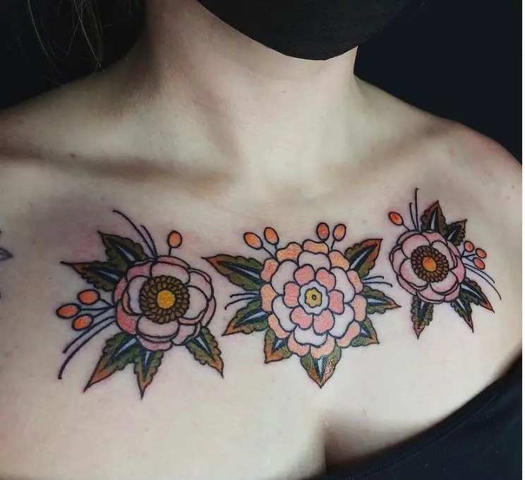 full chest floral tattoo