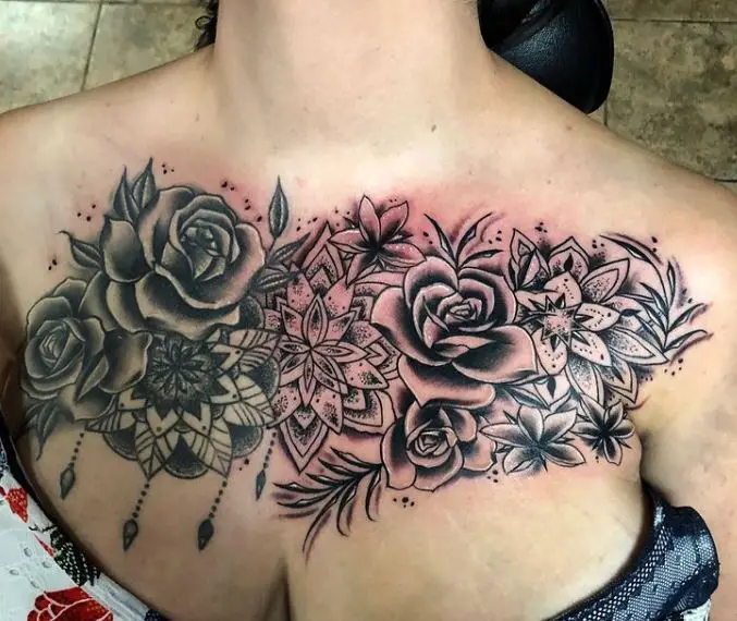full chest flower tattoo