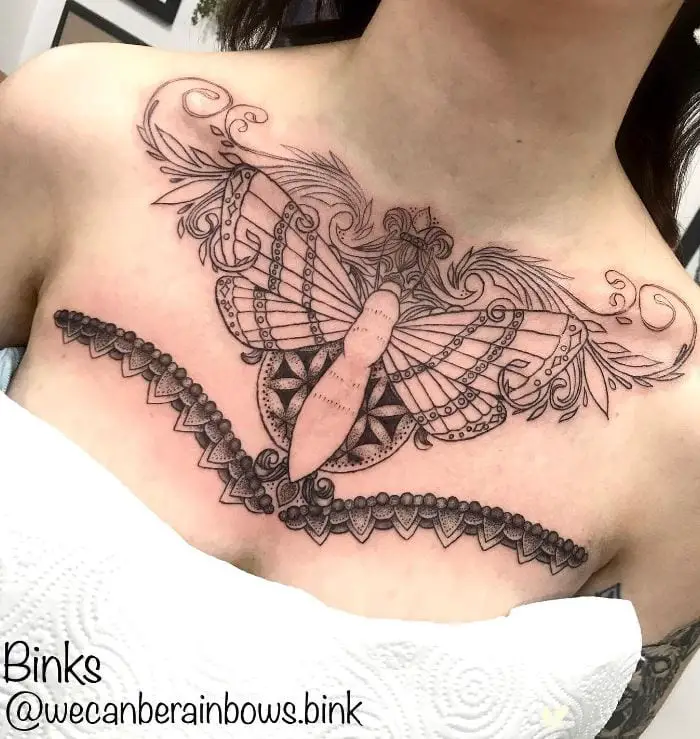 full chest moth tattoo
