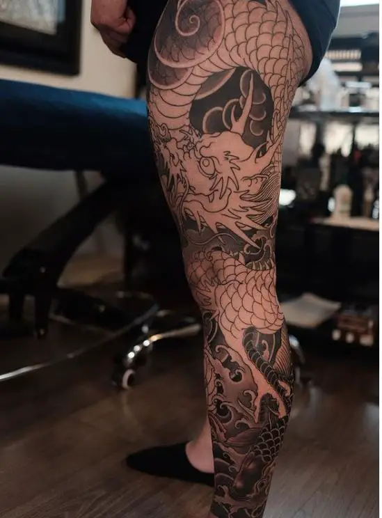 full leg japanese dragon tattoo