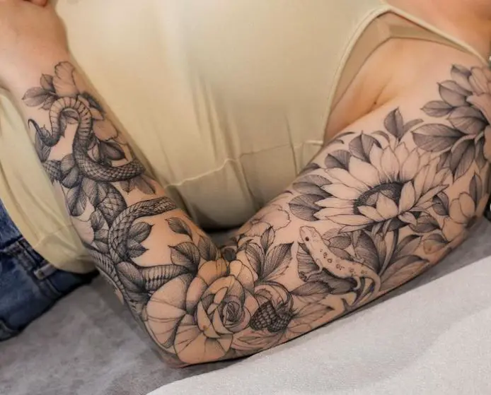 full sleeve floral tattoo