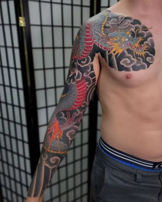 full sleeve traditional dragon tattoo