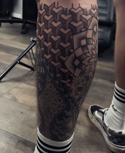 geometric leg sleeve tattoo