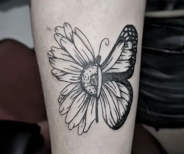 half sunflower half butterfly tattoo