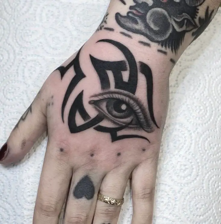 hand tattoo with an eye