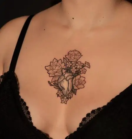heart and flowers tattoo