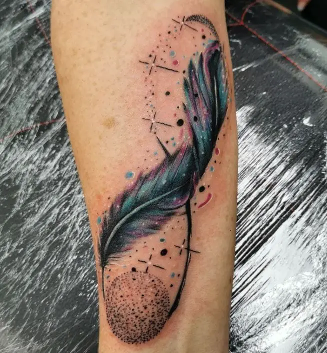 infinity feather stars and moon tattoo