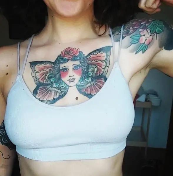 japanese butterfly and girl tattoo