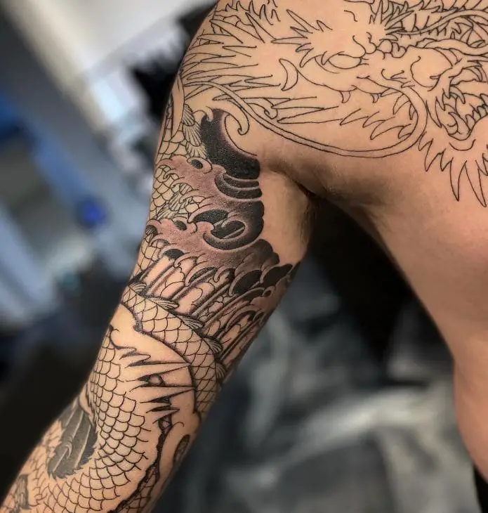 japanese dragon tattoo in progress