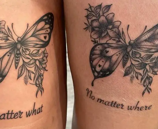 matching butterfly tattoos with saying