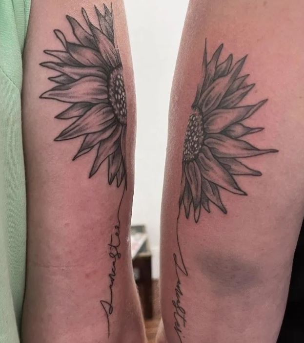 matching half flower tattoos