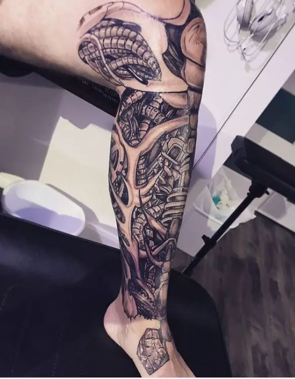 mechanical full leg tattoo