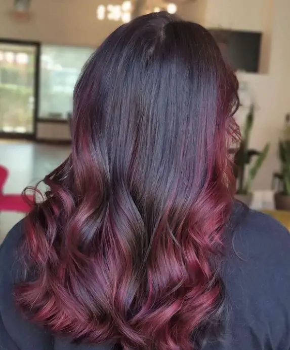 medium length Black Cherry Ombre hair