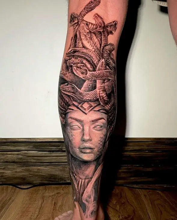 medusa tattoo on the leg