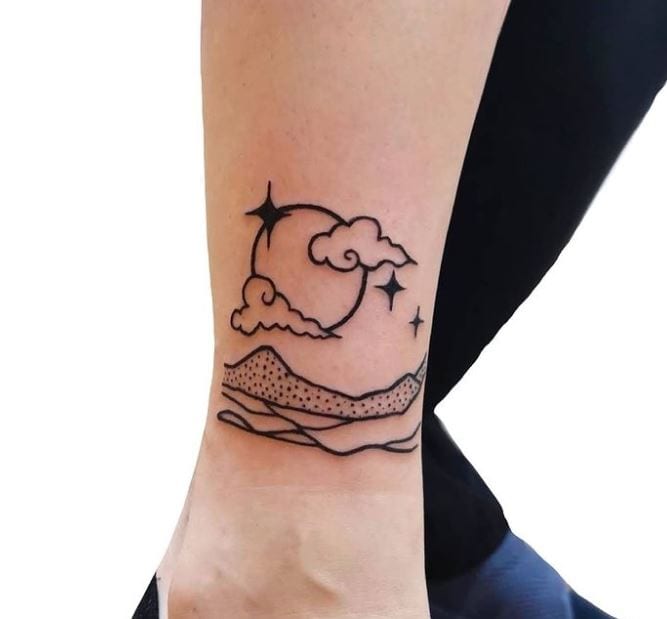 moon and mountains tattoo