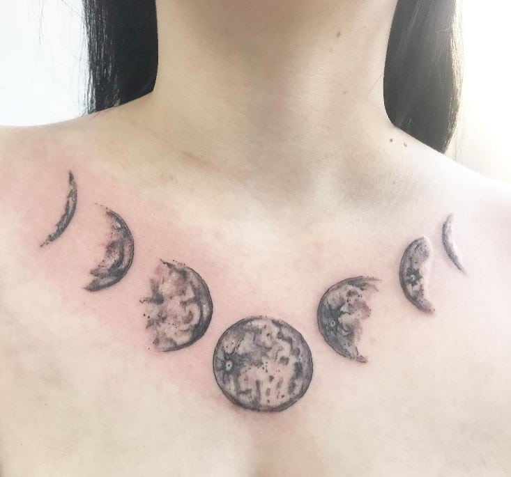 moon phases chest tattoo