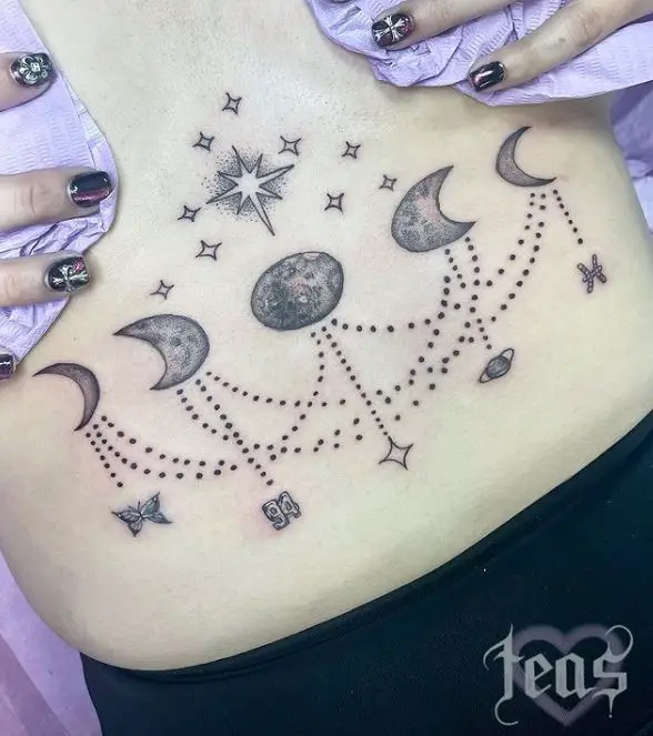 moon phases tattoo with twinkles