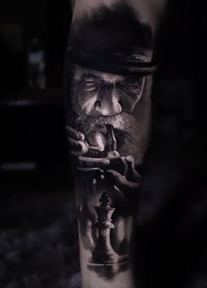 realistic portrait Leg Tattoo