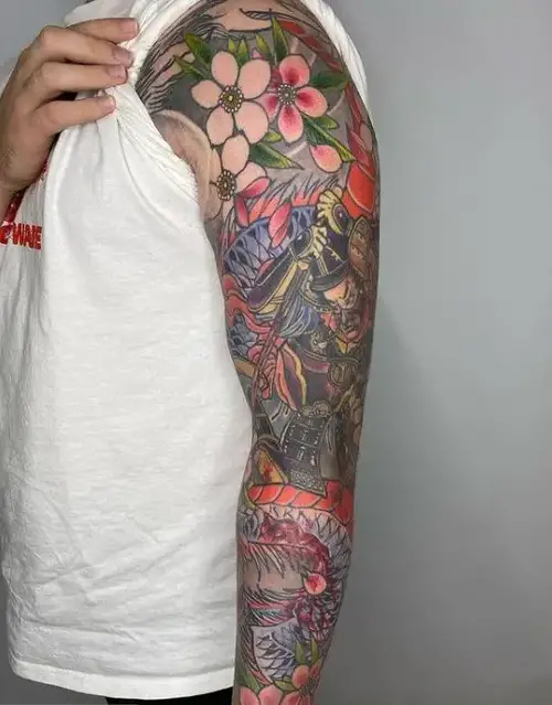 samurai dragon tattoo in vibrant colours