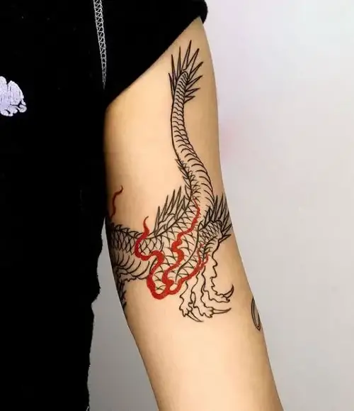 simple dragon with red fire tattoo