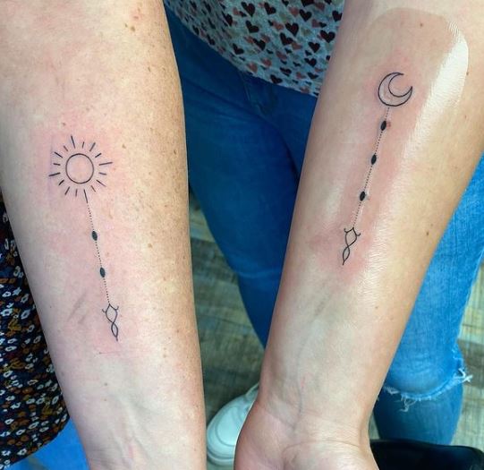 simple sun and moon matching tattoos
