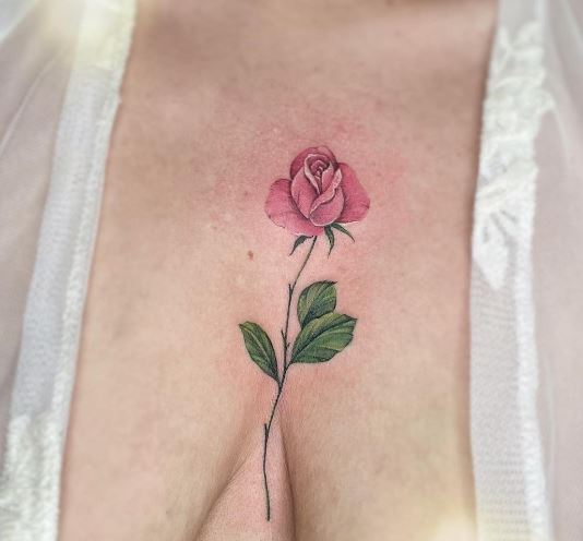 single rose chest tattoo