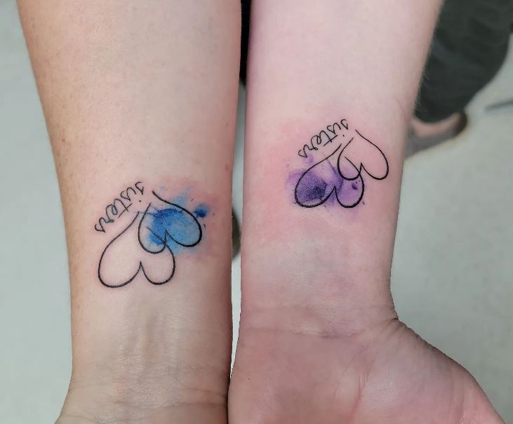sisters tattoo with hearts and colour