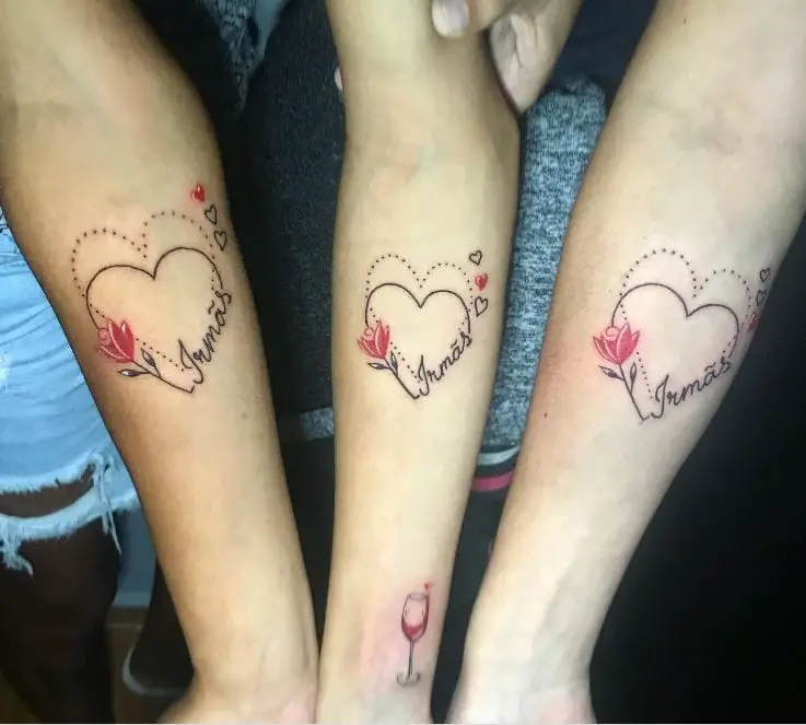 sisters tattoos with hearts and names