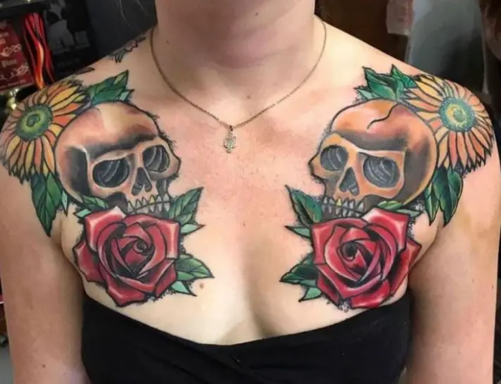 skull and flowers tattoos
