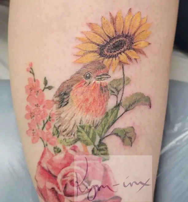 sunflower and robin tattoo