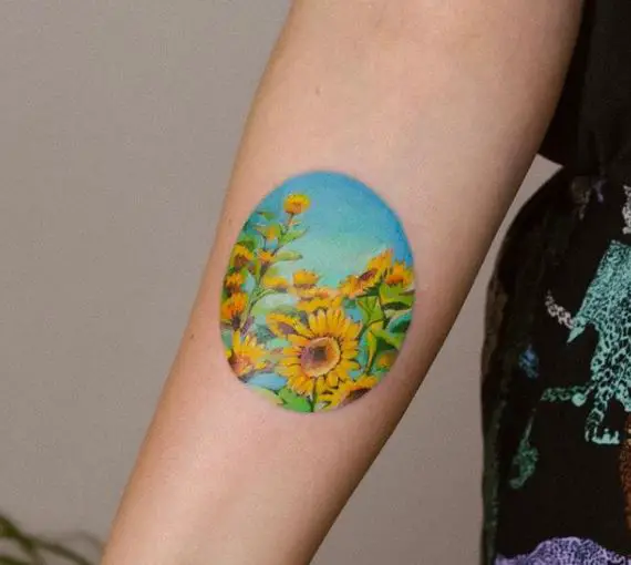 sunflower landscape tattoo