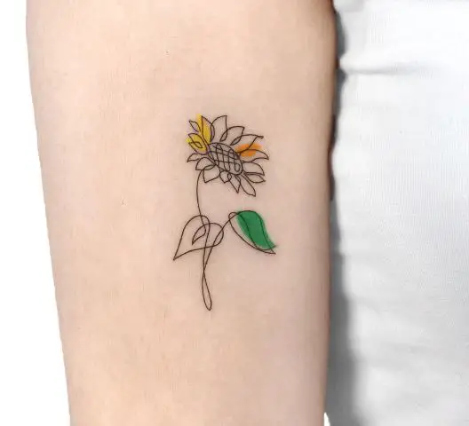 sunflower sketch tattoo with a little colour