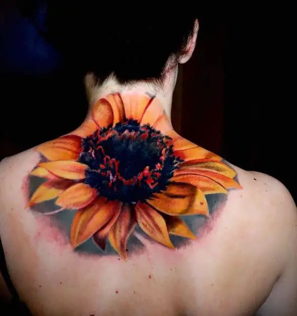 sunflower tattoo across the back