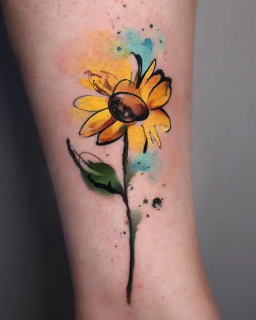 sunflower tattoo with watercolour effect
