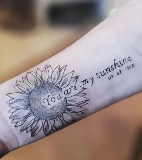 sunflower tattoo with wording and date