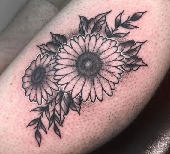 sunflower with leaves tattoo