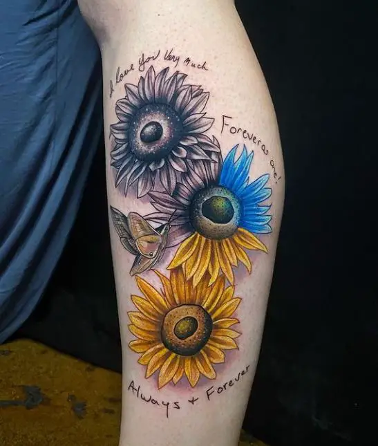 tattoo of three sunflowers