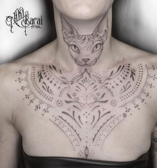 tribal tattoo with a cat