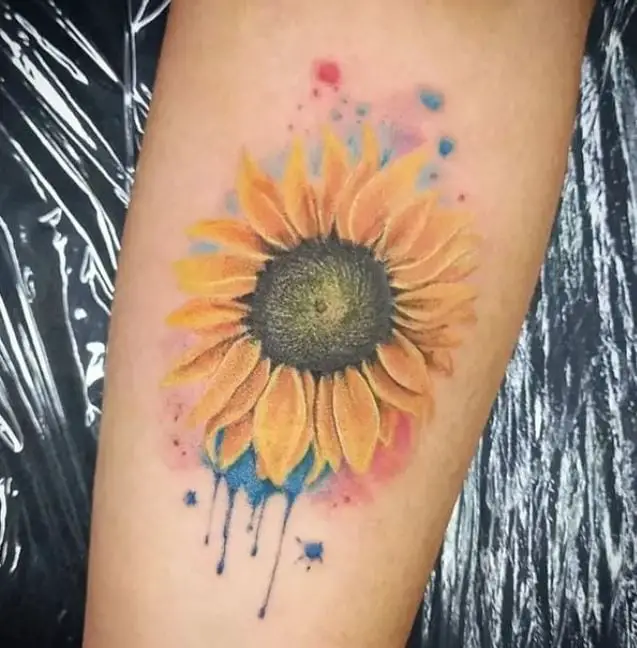 watercolour sunflower tattoo