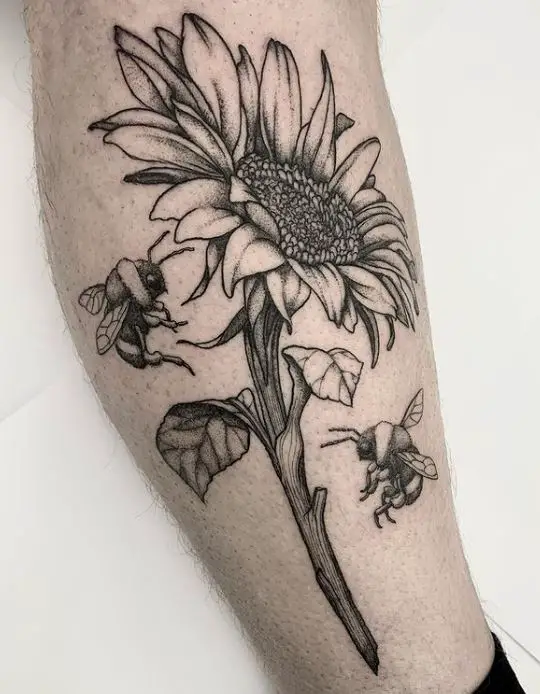 wild sunflower and bees tattoo