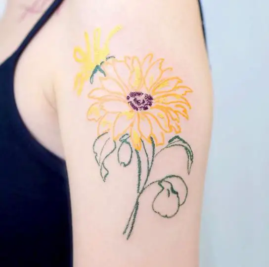 yellow and green sunflower tattoo