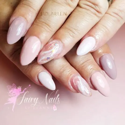 Almond Nails with Pastel Pink Marble Design