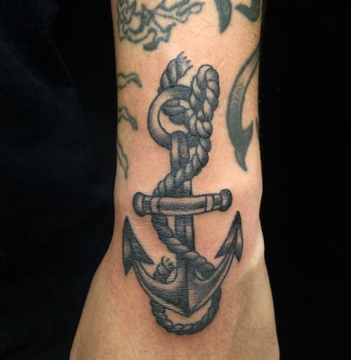 Detailed Anchor Wrist Tattoo