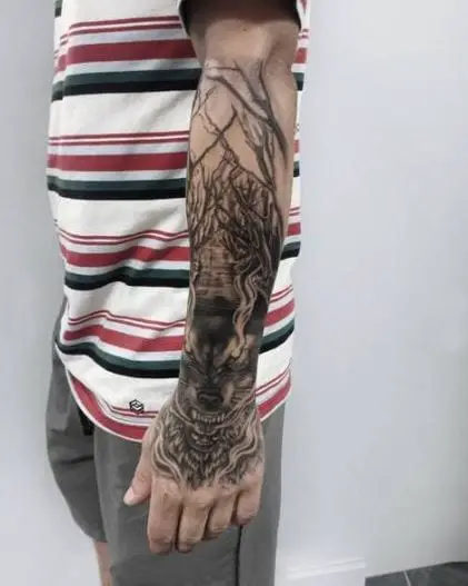 Angry Wolf Sleeve Tattoo