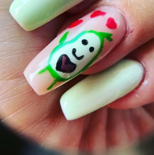 Mint Green Nails with Avocado Nail-art