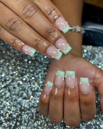 Beaded Short Minty Nails