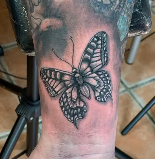Beautiful black and grey butterfly Wrist Tattoo